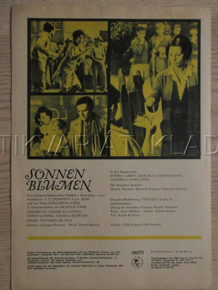 SLUNEČNICE, S. LOREN, M. MASTROIANNI, L. SAWELJEWA, FILM IT, FILM KURIER VBŠ Č. 36/72