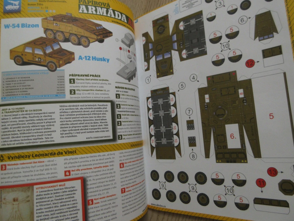 ABC, 4/2013, KOMPLETNÍ DÉČKA, VOJENSKÁ TECHNIKA - JEEP, TRANSPORTER, LEONARDO DA VINCI