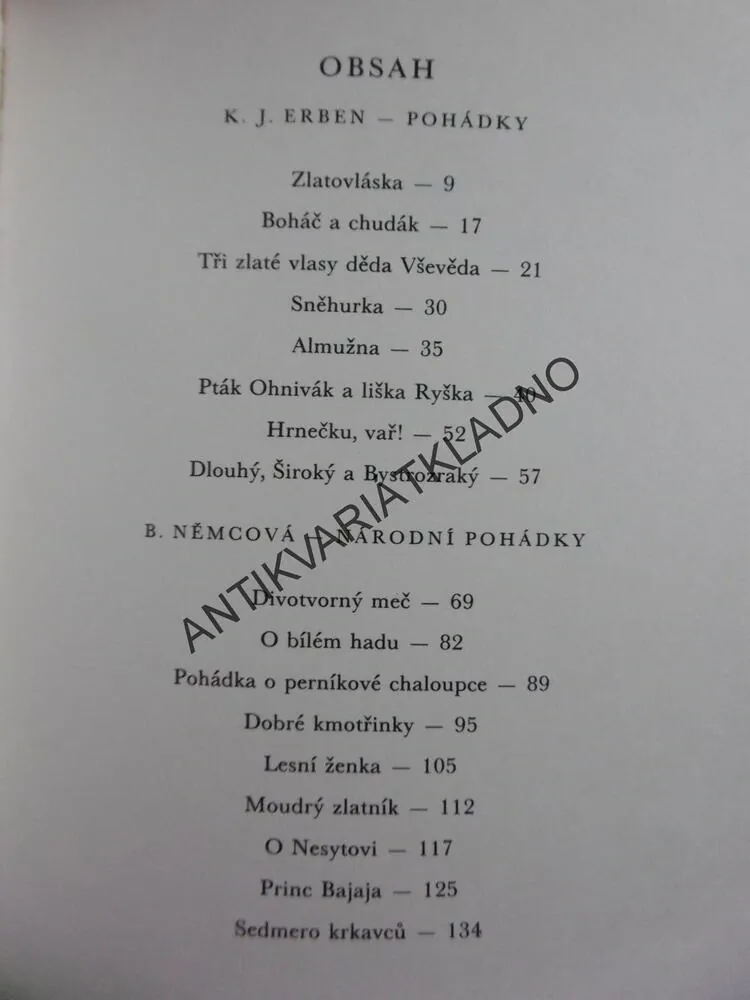 POHÁDKY, KAREL JAROMÍR ERBEN, BOŽENA NĚMCOVÁ, JOSEF LADA, **an