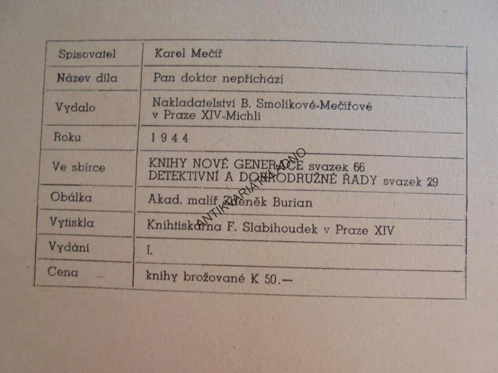 PAN DOKTOR NEPŘICHÁZÍ, MEČÍŘ, BURIAN