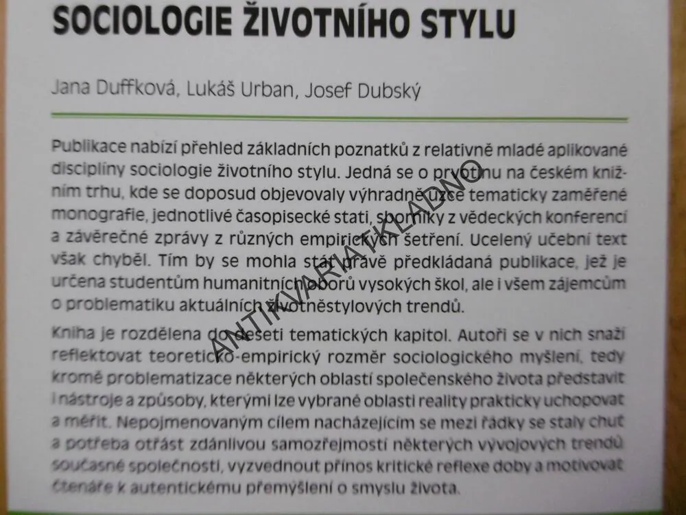 SOCIOLOGIE ŽIVOTNÍHO STYLU, DUFFKOVÁ, URBAN, DUBSKÝ
