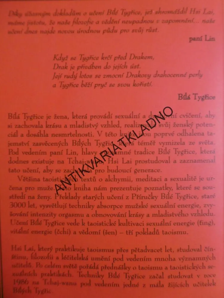 VYUČOVÁNÍ BÍLÉ TYGŘICE, SEXUÁLNÍ TAJEMSTVÍ TAOISTICKÉ MISTRYNĚ HSI LAI