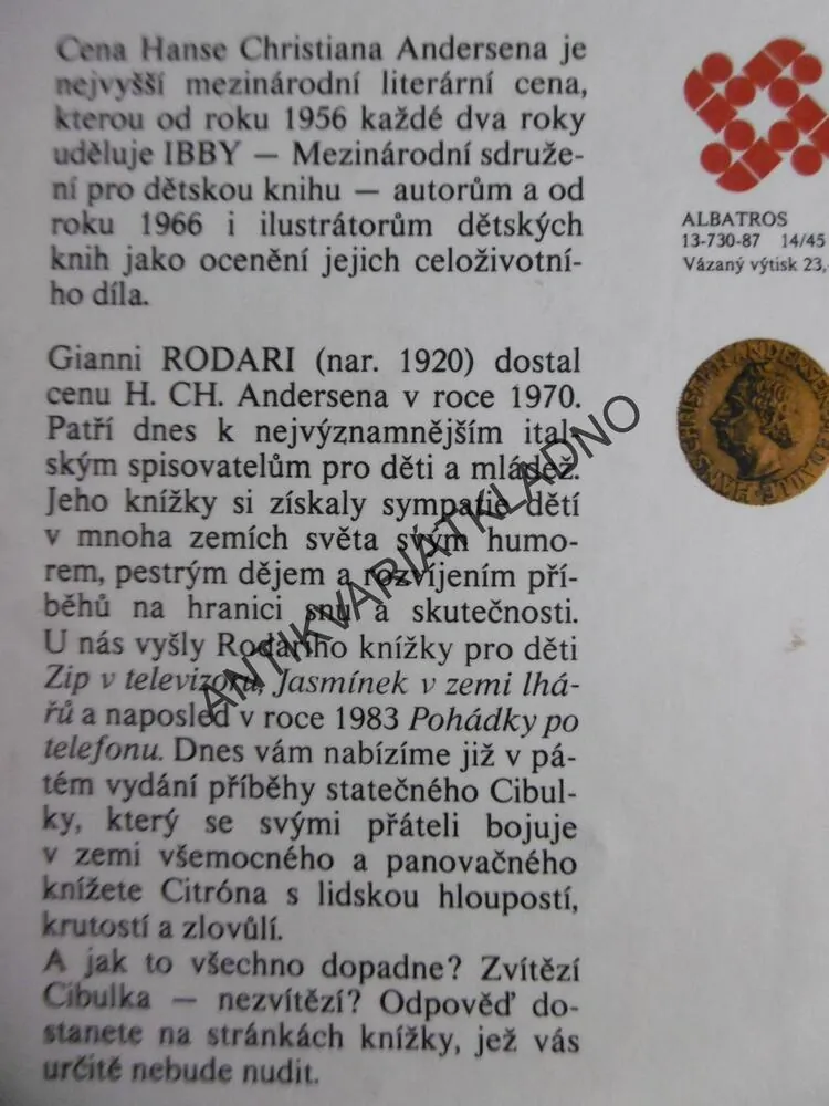 O STATEČNÉM CIBULKOVI, GIANNI RODARI, ONDŘEJ SEKORA, 1987