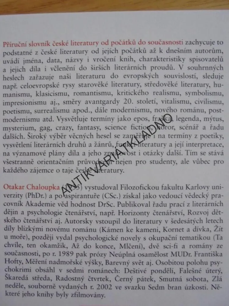PŘÍRUČNÍ SLOVNÍK ČESKÉ LITERATURY OD POČÁTKŮ DO SOUČASNOSTI