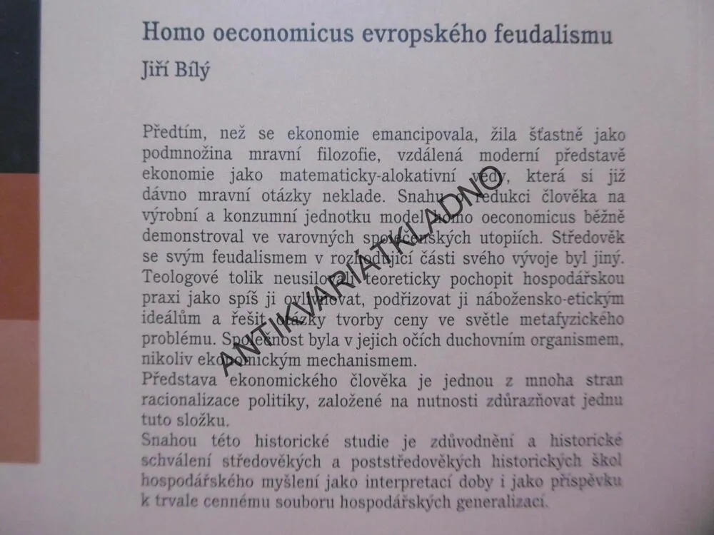 HOMO OECONOMICUS EVROPSKÉHO FEUDALISMU, JIŘÍ BÍLÝ, **an
