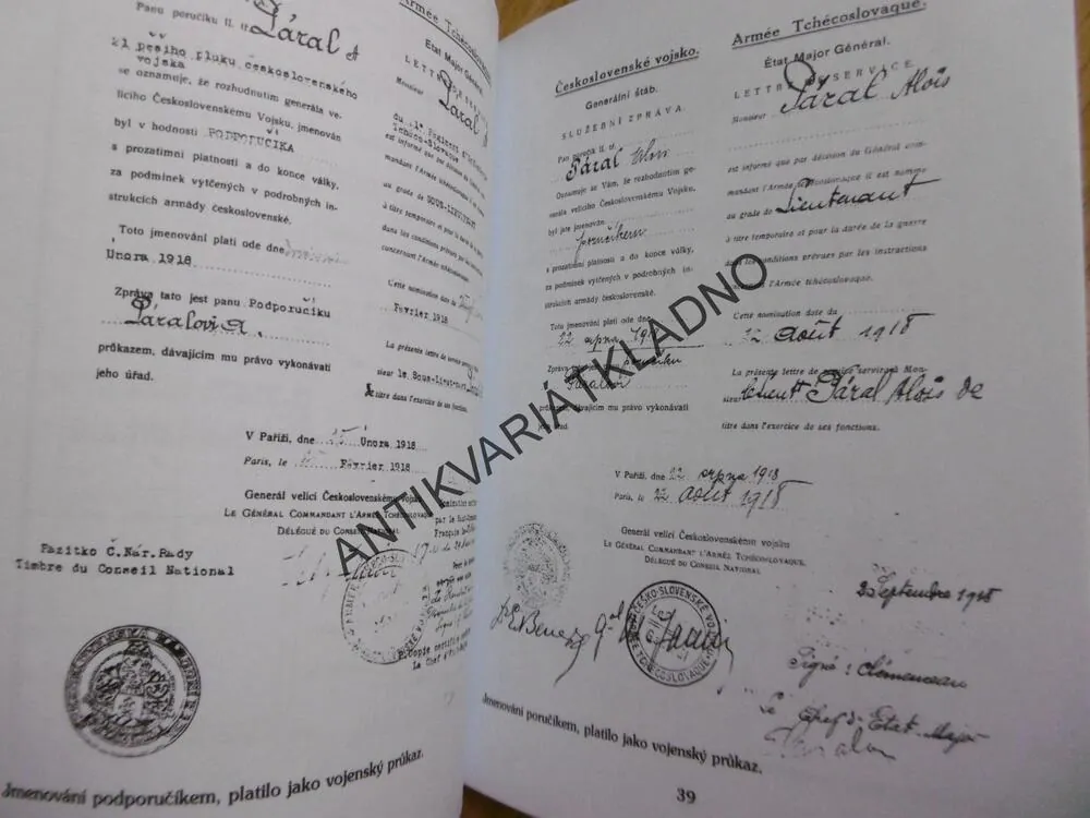 PLUKOVNÍK GENERÁLNÍHO ŠTÁBU, ALOIS PÁRAL, PAMĚTI, LEGIE