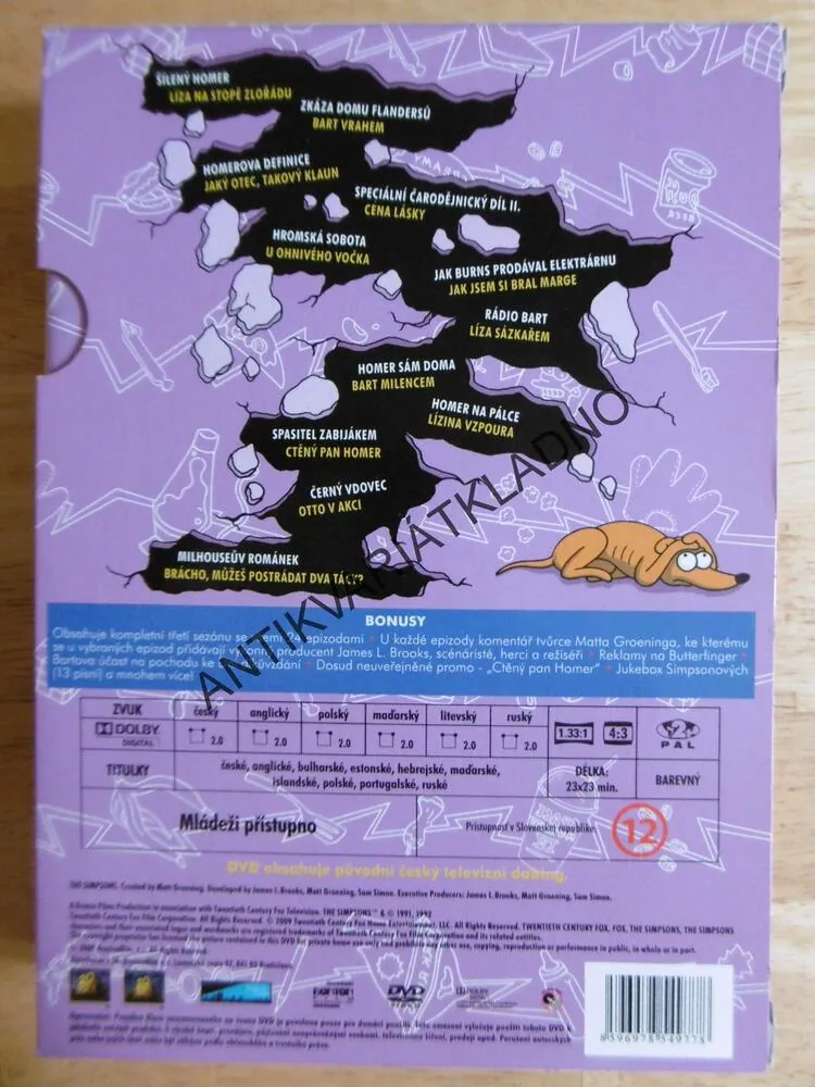 SIMPSONOVI, KOMPLETNÍ TŘETÍ SÉRIE, 3 DVD FILM