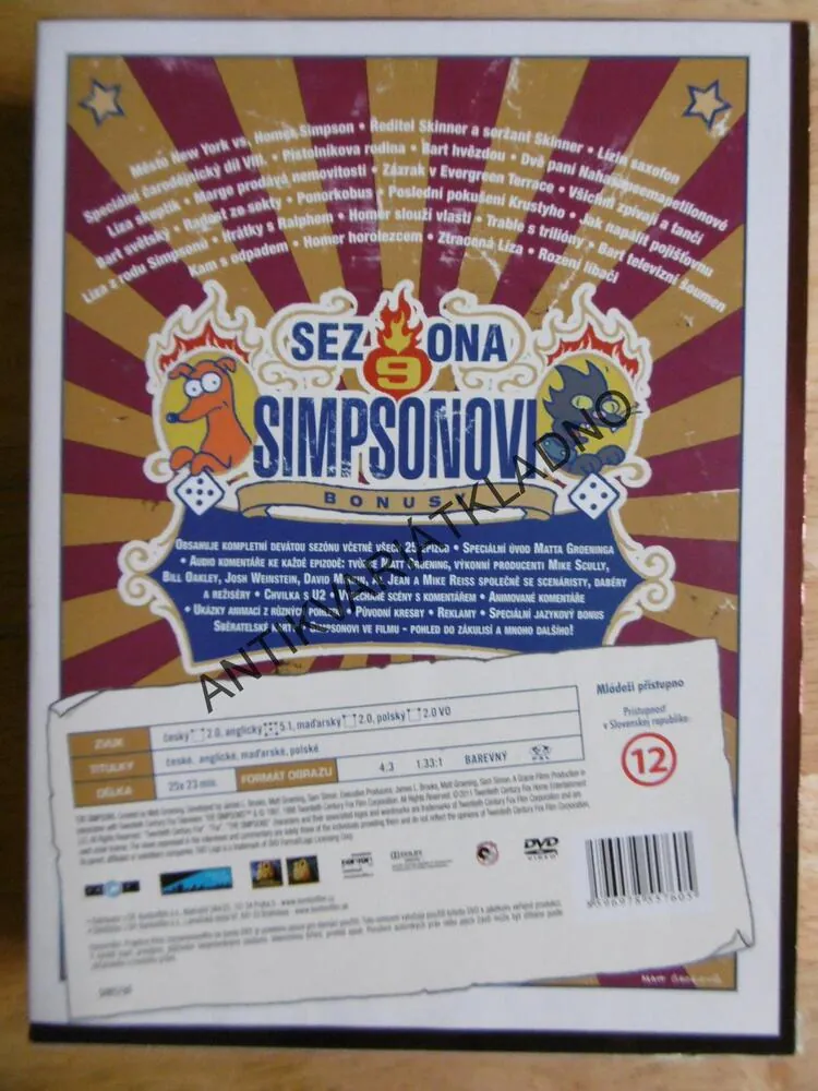 SIMPSONOVI, KOMPLETNÍ DEVÁTÁ SÉRIE, 3 DVD FILM