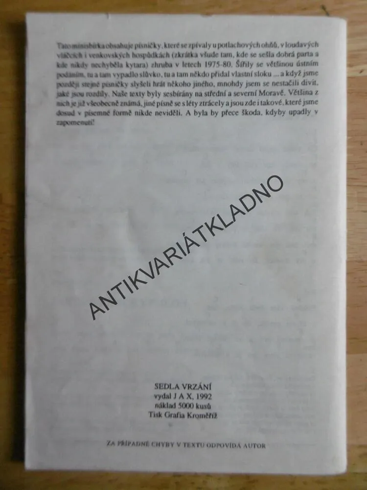 SEDLA VRZÁNÍ, 80 PÍSNÍ HONÁKŮ, TRAMPŮ, TULÁKŮ, ZPĚVNÍK, NOTY, TEXTY,AKORDY