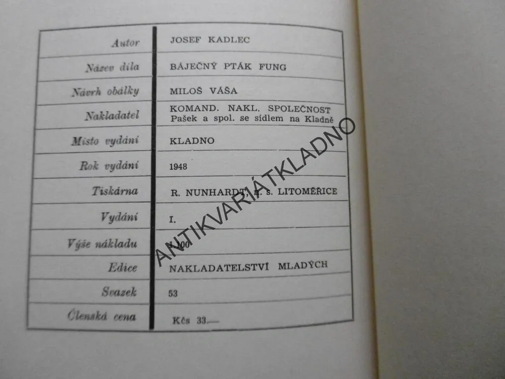 BÁJEČNÝ PTÁK FUNG, JOSEF KADLEC,
