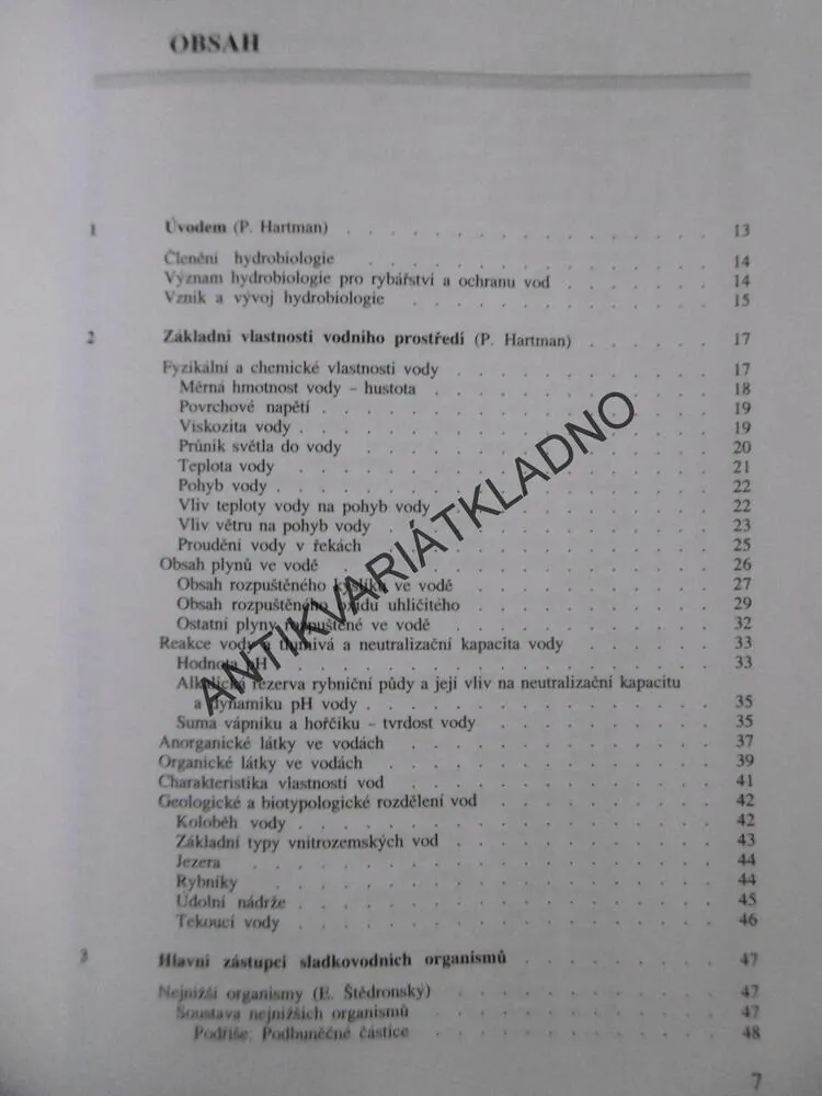HYDROBIOLOGIE, HARTMAN, PŘIKRYL, ŠTĚDRONSKÝ, 1998