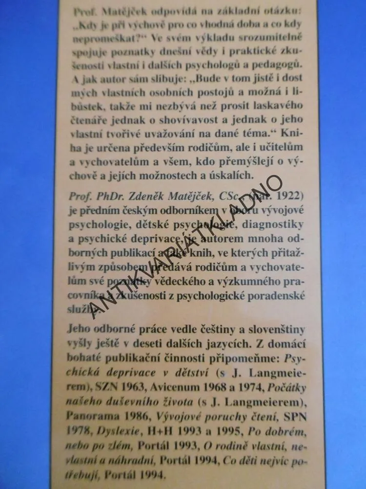 CO, KDY A JAK VE VÝCHOVĚ DĚTÍ, ZDENĚK MATĚJČEK, **an