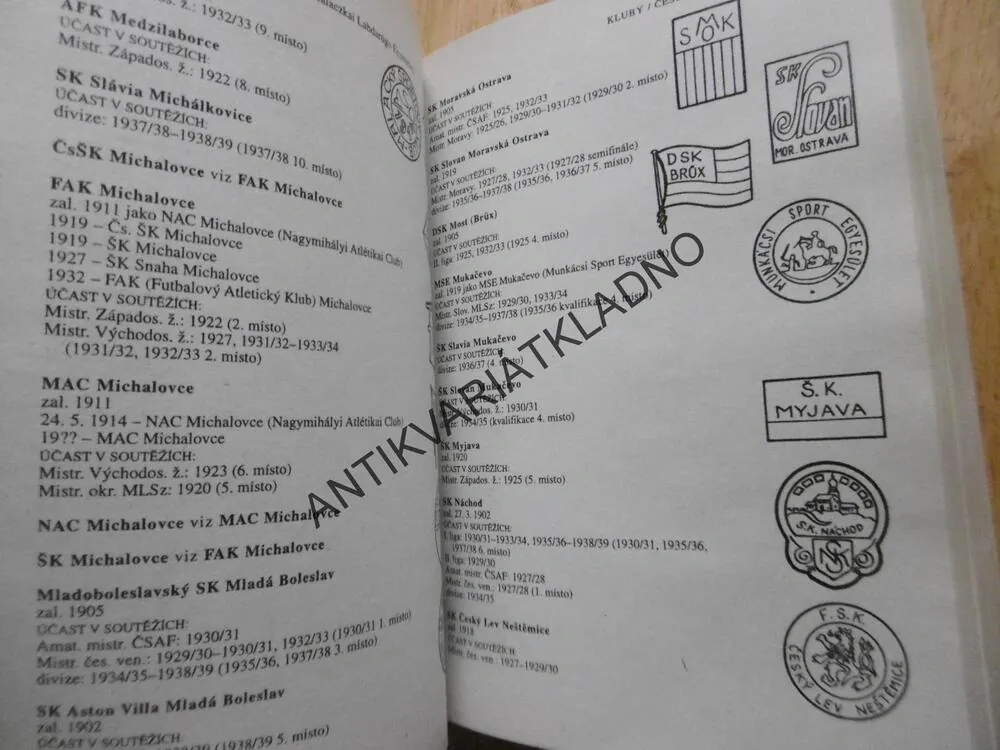 ENCYKLOPEDIE NAŠEHO FOTBALU. 100 LET ČESKÉHO A SLOVENSKÉHO FOTBALU, HORÁK, L.KRÁL, 1896-1996/7, REJSTŘÍKY KLUBŮ A JEJICH ZNAKY, **an