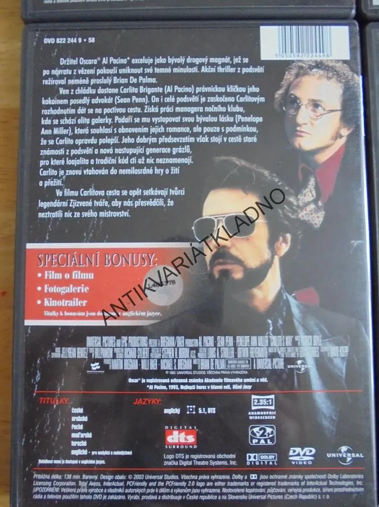DVD FILM- KOLEKCE AL PACINO, CARLITOVA CESTA,MOŘE
