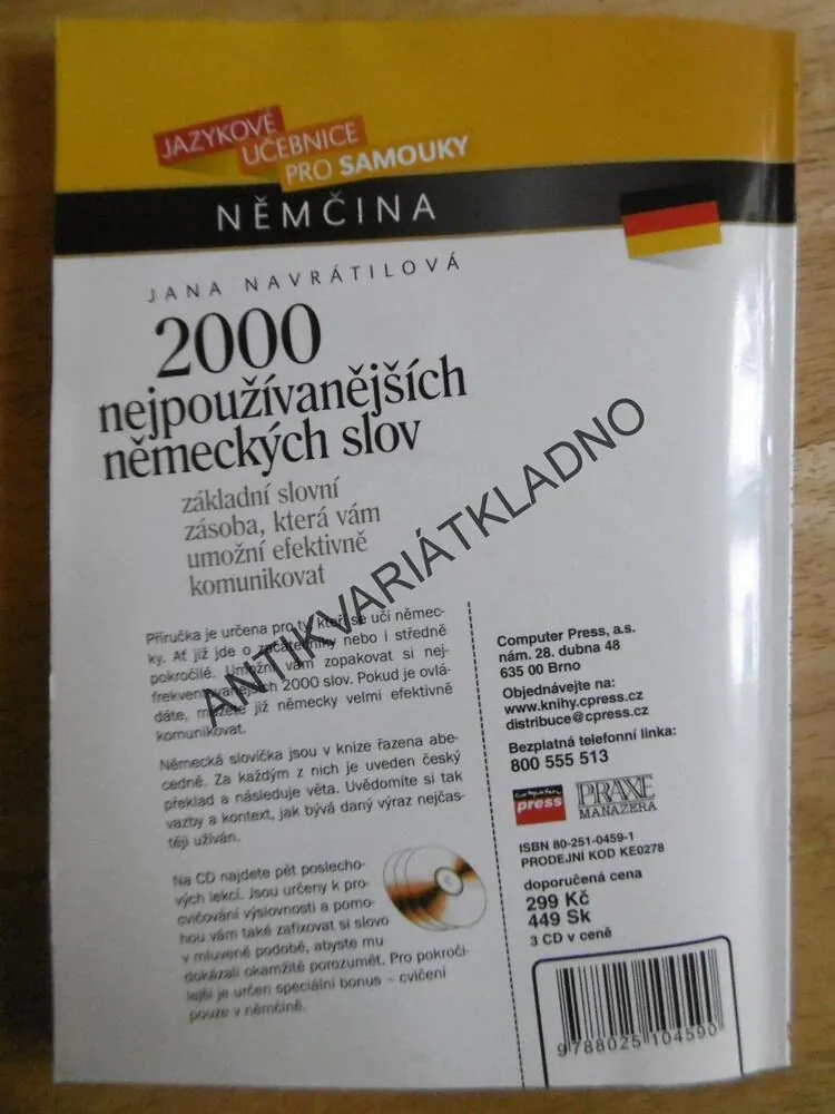 2000 NEJPOUŽÍVANĚJŠÍ NĚMECKÝCH SLOV,+3 CD,  NĚMECKÝ JAZYK, NĚMČINA