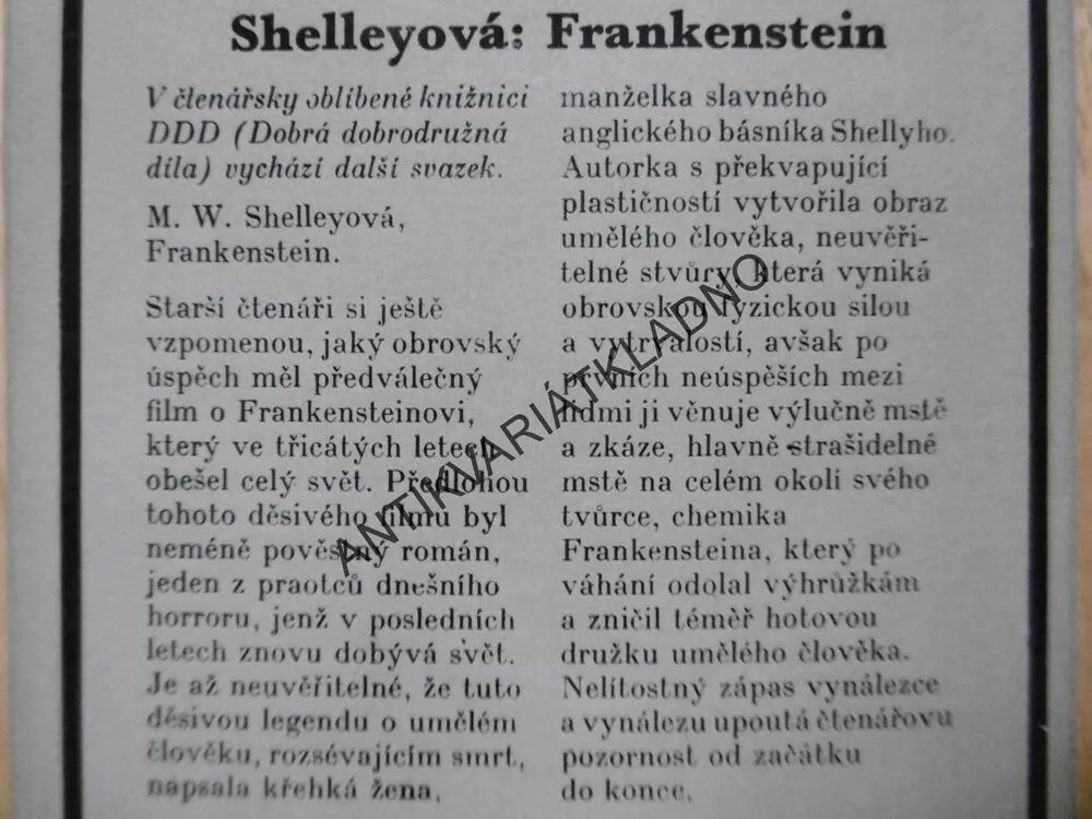 FRANKENSTEIN, MARY W. SHELLEYOVÁ, **an