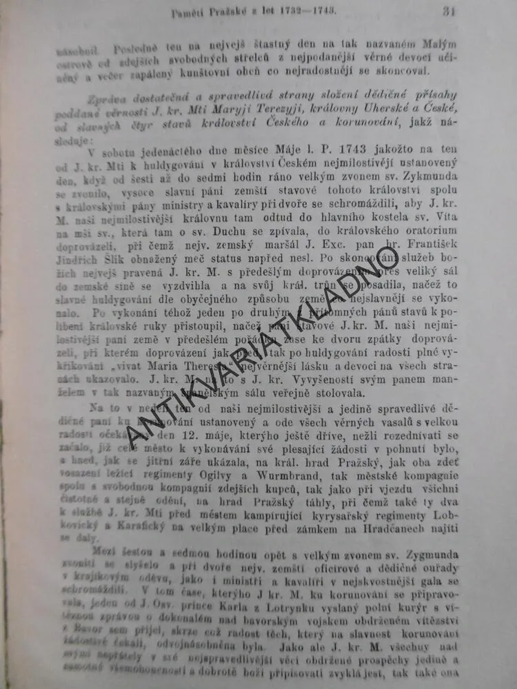 PAMĚTI PRAŽSKÉ Z LET 1732-43, TEIGE, 1904