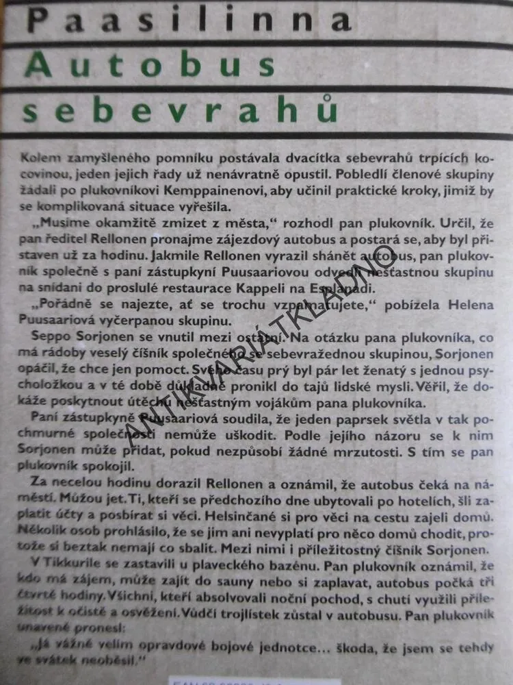 AUTOBUS SEBEVRAHŮ, ARTO PAASILINNA, **an