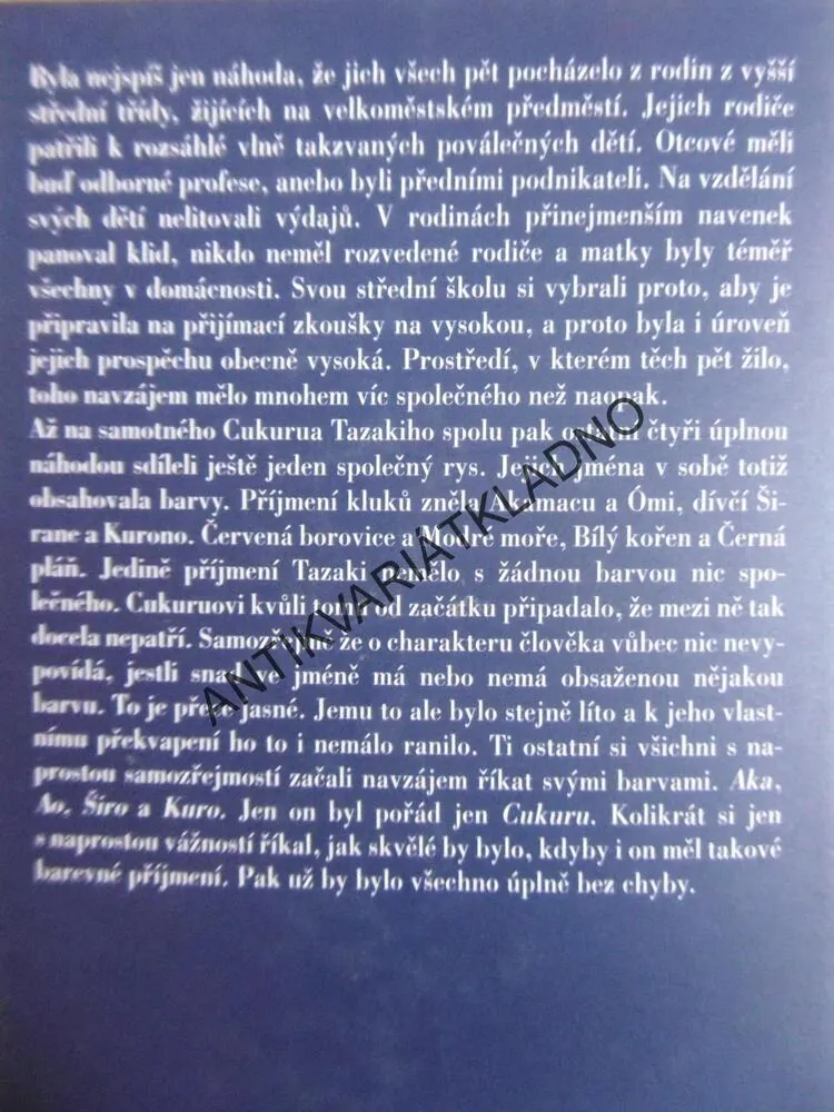 BEZBARVÝ CUKURU TAZAKI A JEHO LÉTA PUTOVÁNÍ, HARUKI MURAKAMI, **an