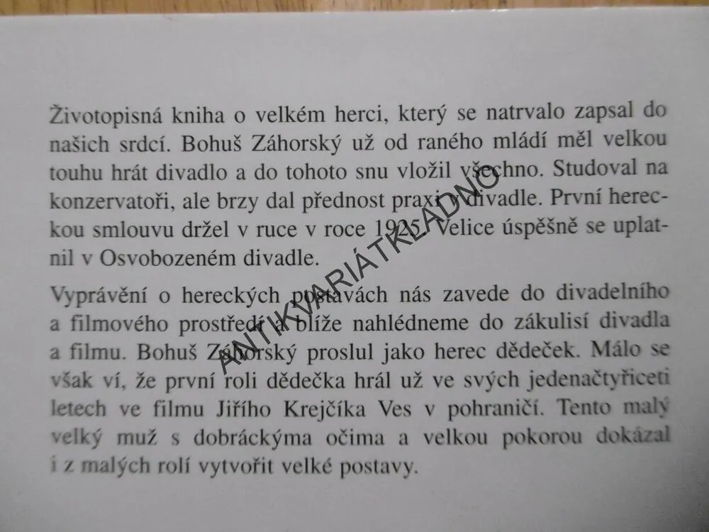 BOHUŠ ZÁHORSKÝ NEJEN O SOBĚ, LADISLAV CHMEL, FILM HEREC, **an