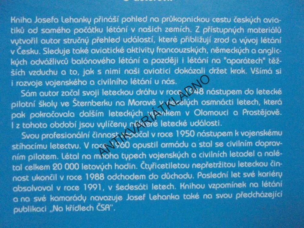 NA NEBI ČESKÉHO LVA, JOSEF LEHANKA, LETECTVÍ