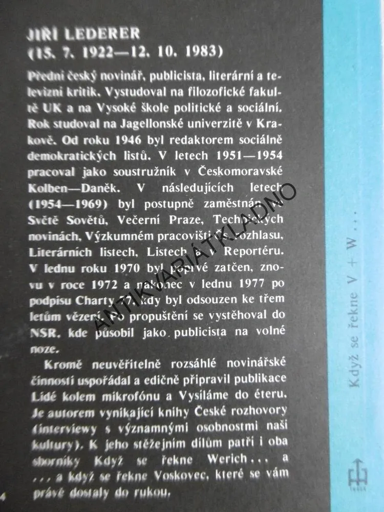 KDYŽ SE ŘEKNE WERICH A KDYŽ SE ŘEKNE VOSKOVEC, JIŘÍ LEDERER, **an