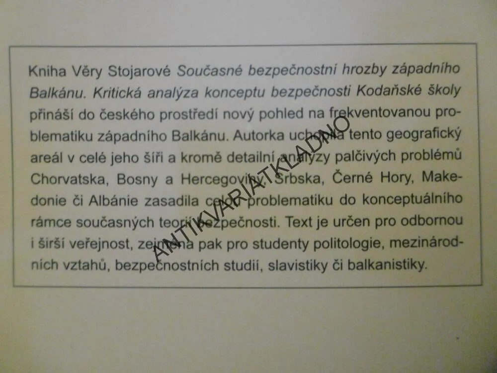 SOUČASNÉ BEZPEČNOSTNÍ HROZBY ZÁPADNÍHO BALKÁNU, VĚRA STOJAROVÁ,**an