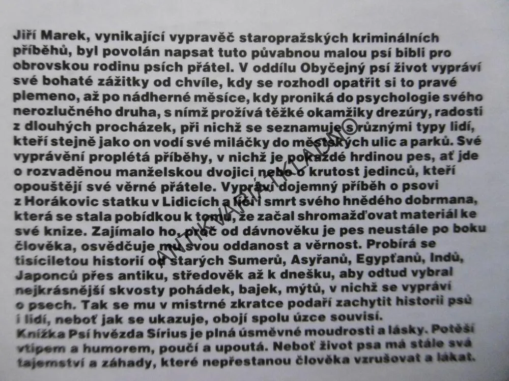 PSÍ HVĚZDA SÍRIUS ANEB LÁSKYPLNÉ VYPRÁVĚNKY O PSECH, JIŘÍ MAREK, **an