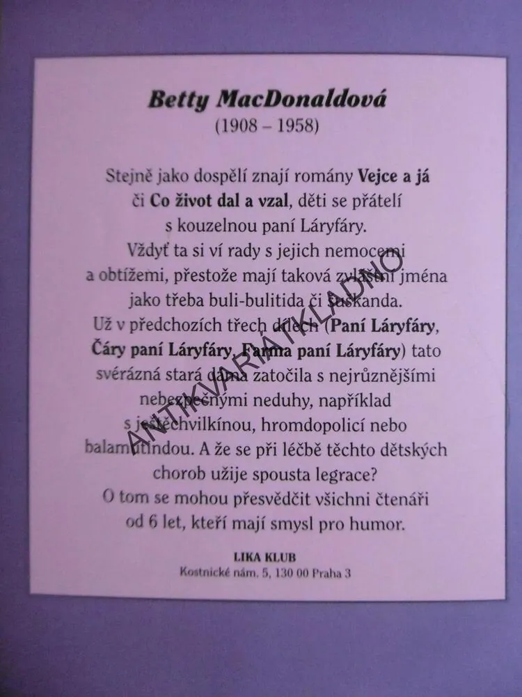 HALÓ, PANÍ LÁRYFÁRY!, BETTY MACDONALDOVÁ, **an