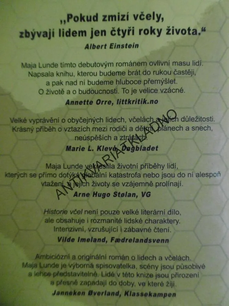 HISTORIE VČEL, MAJA LUNDE, ROMÁN O VYHYNUTÍ VČEL