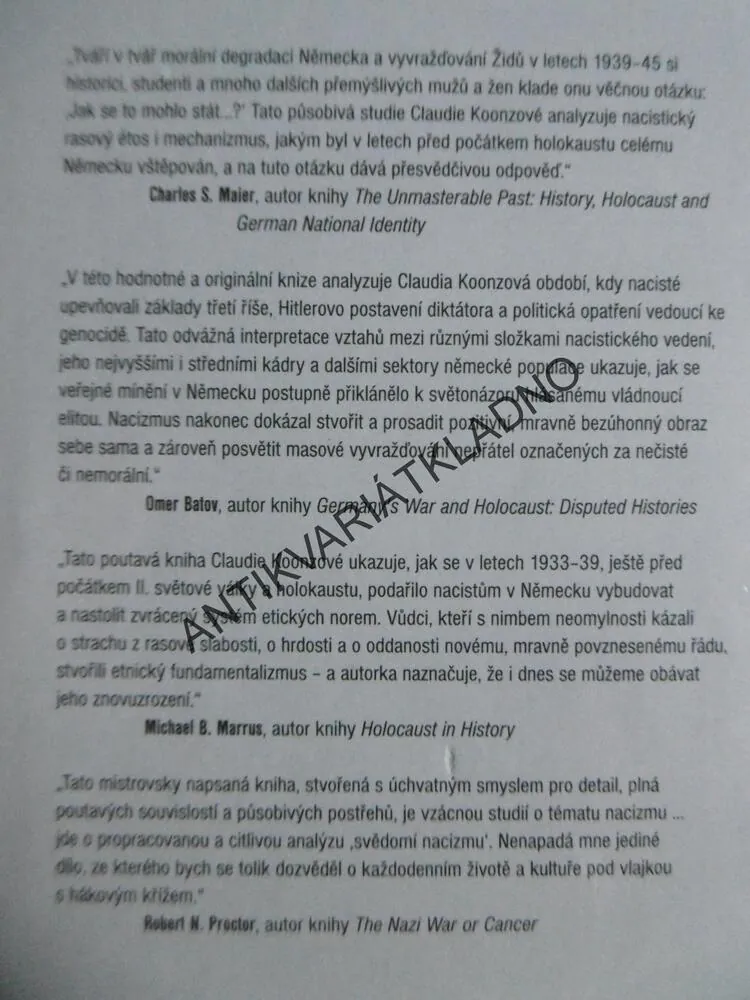SVĚDOMÍ NACIZMU, CLAUDIA KOONZOVÁ,, **an