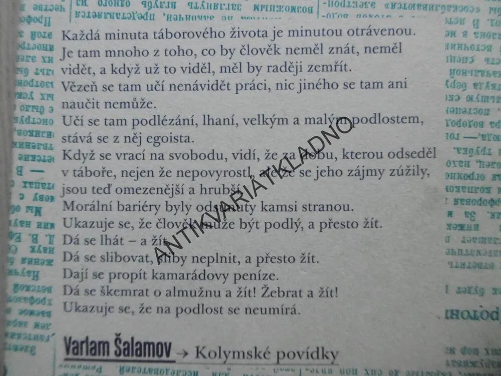 ŠALAMOV, KOLYMSKÉ POVÍDKY, **an