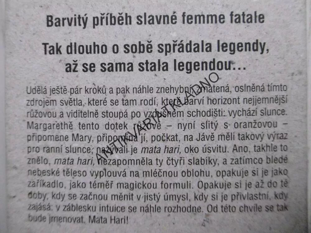 MATA HARI, ANNE BRAGANCEOVÁ, **an