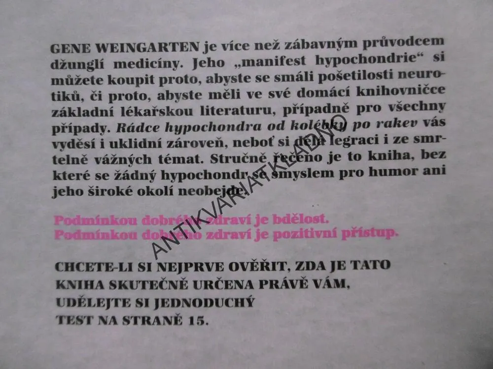RÁDCE HYPOCHONDRA OD KOLÉBKY PO RAKEV, GENE WEINGARTEN, **an