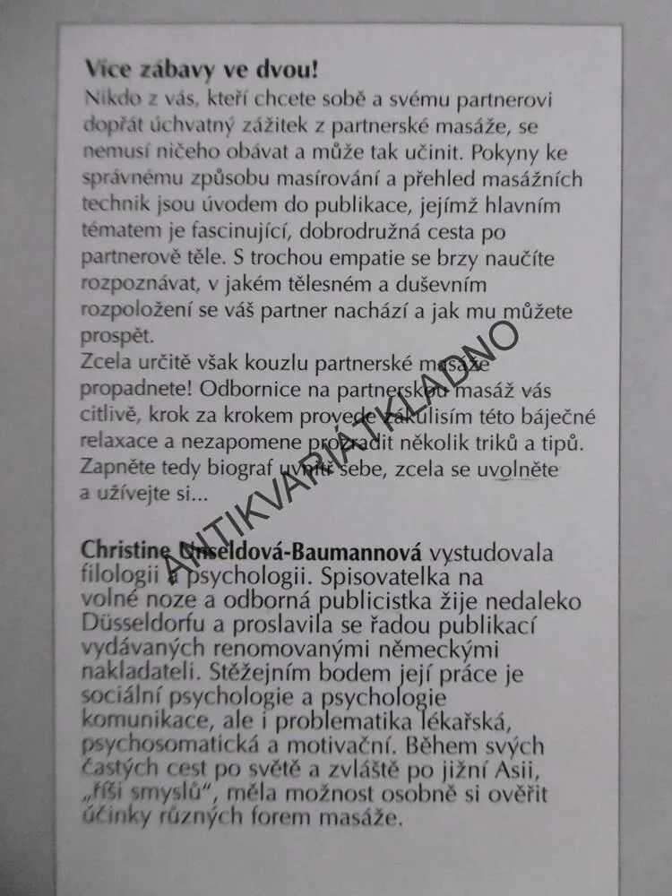 PARTNERSKÁ MASÁŽ, CHRISTINE UNSELDOVÁ-BAUMANNSOVÁ, **an