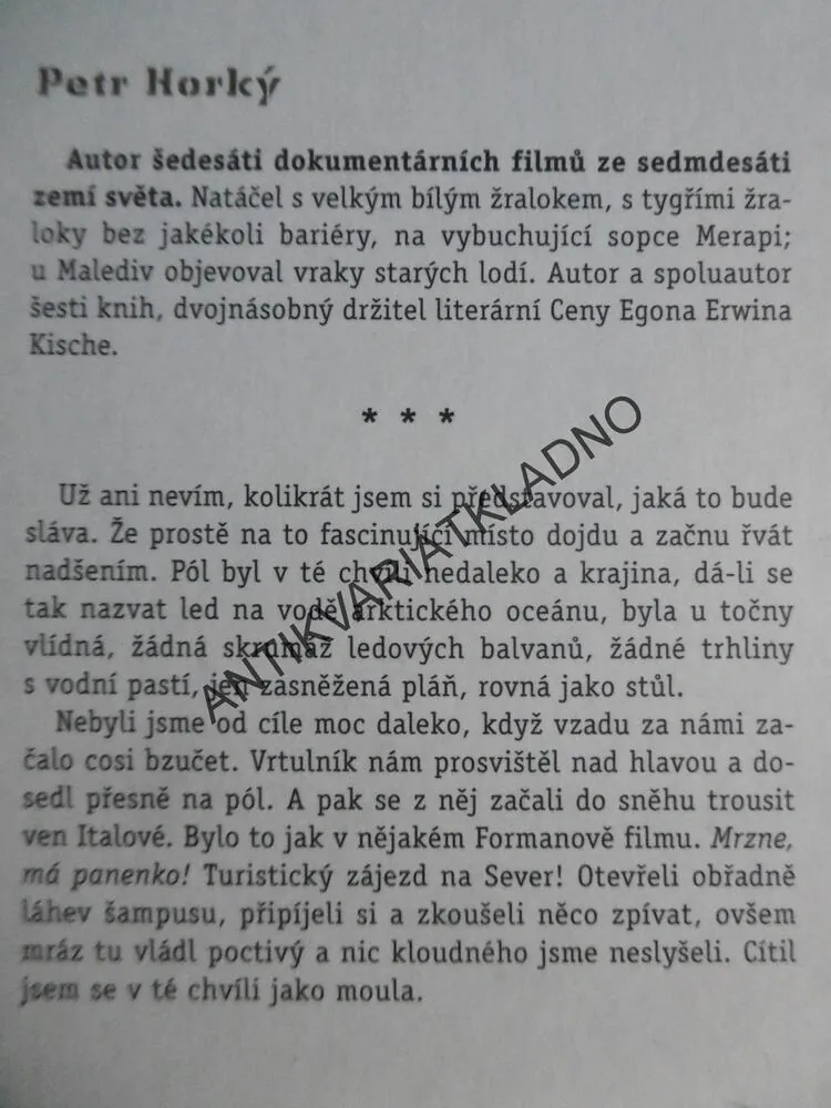 ZPRÁVA O CESTĚ NA SEVERNÍ PÓL, PETR HORKÝ, **an