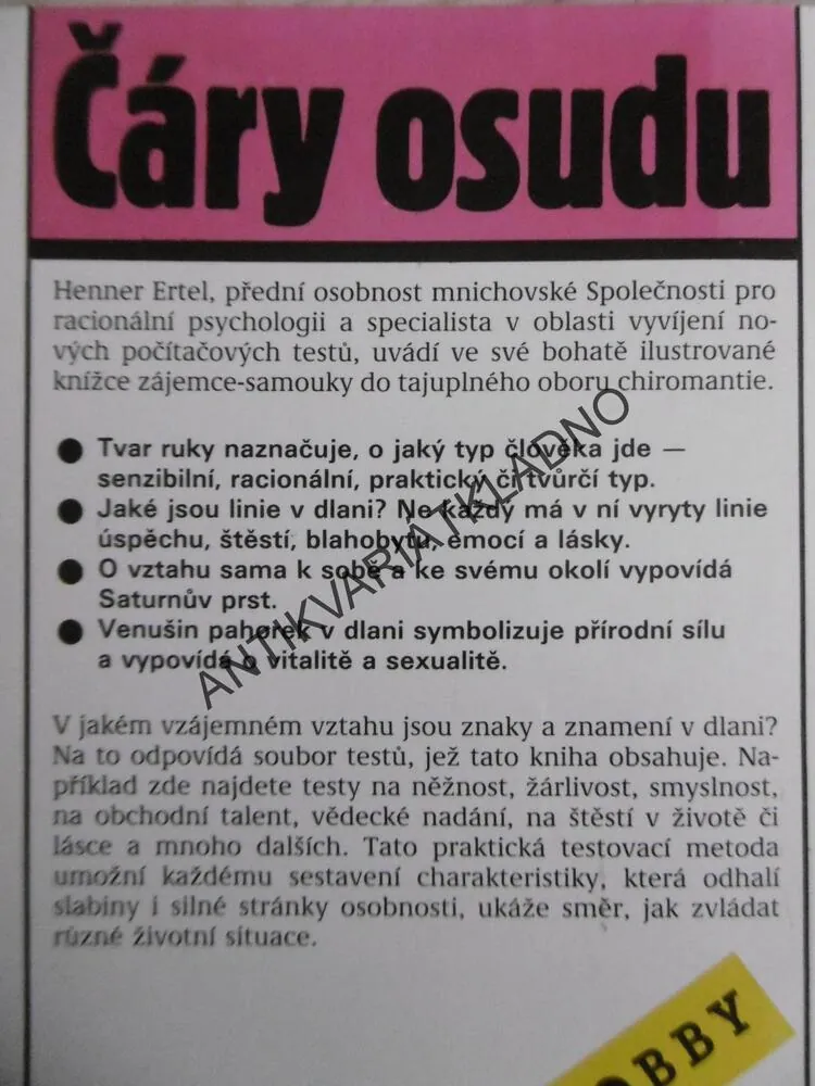 ČÁRY OSUDU, PRAKTICKÁ CHIROMANTIE, HENNER ERTEL, **an