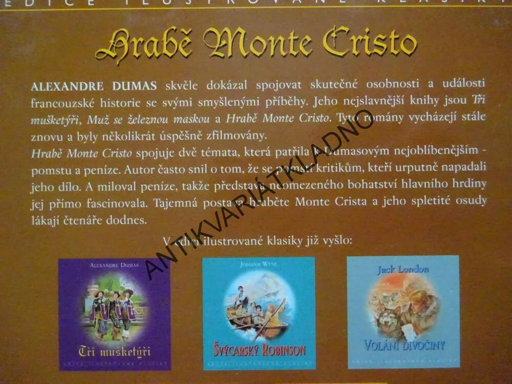 HRABĚ MONTE CHRISTO, ALEXANDER DUMAS, **an