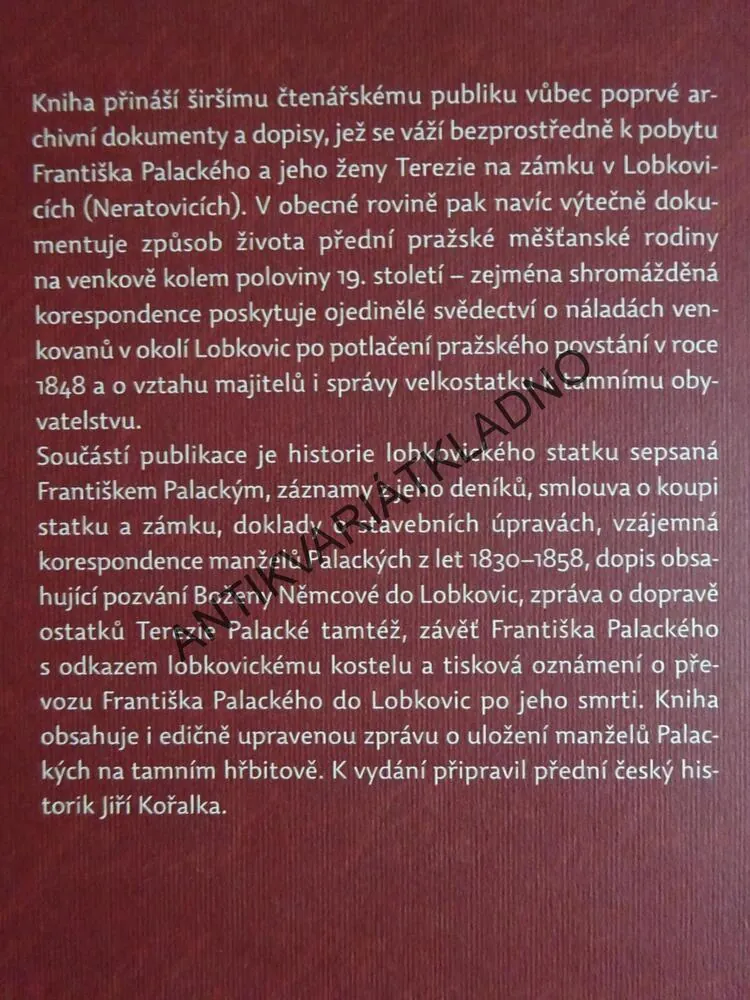 LOBKOVICKÝ ZÁMEK V NERATOVICÍCH V ŽIVOTĚ A DÍLE FRANTIŠKA PALACKÉHO, JIŘÍ KOŘALKA, **an
