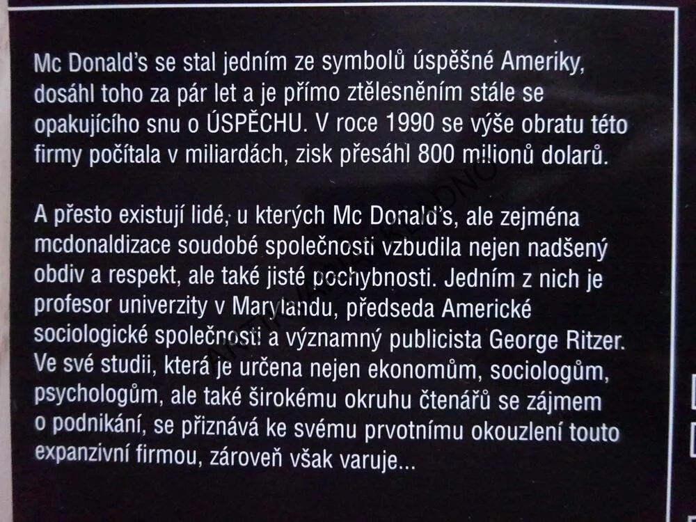 MCDONALDIZACE SPOLEČNOSTI, GEORGE RITZER, **an