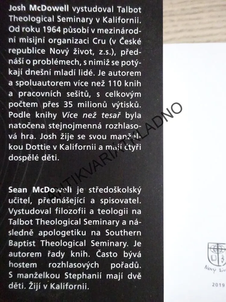 VÍCE NEŽ TESAŘ, MOJE CESTA OD SKEPTICISMU K VÍŘE, JOSH MCDOWELL, SEAN MCDOWELL, **an