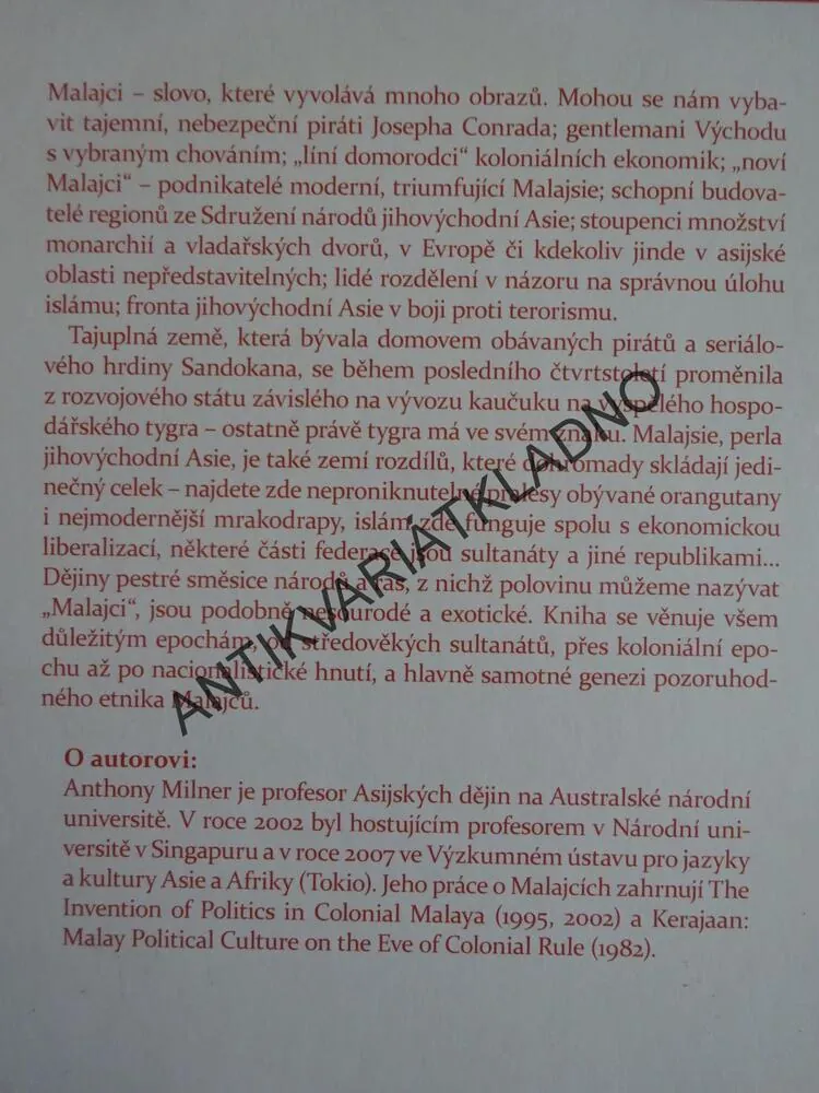 DĚJINY MALAJSIE, ANTHONY MILNER, **an
