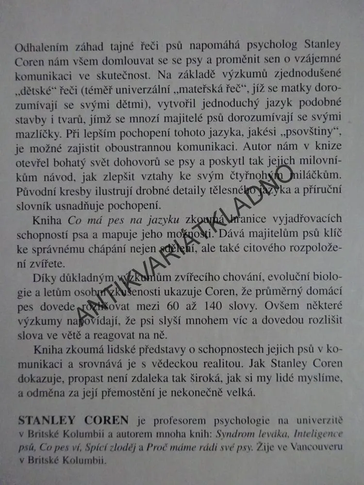 CO MÁ PES NA JAZYKU, JAK POROZUMĚT PSÍ ŘEČI, STANLEY COREN, **an