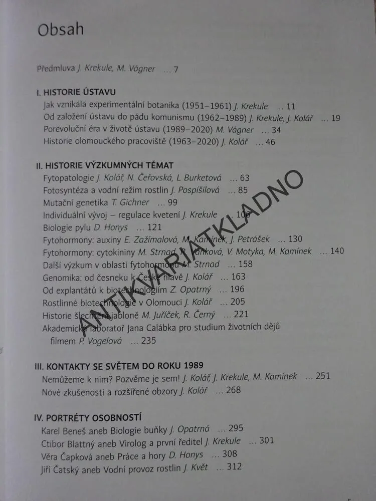 EXPERIMENTÁLNÍ BOTANIKA VE VZPOMÍNKÁCH VĚDCŮ, JAN KREKULE, JAN KOLÁŘ, **an