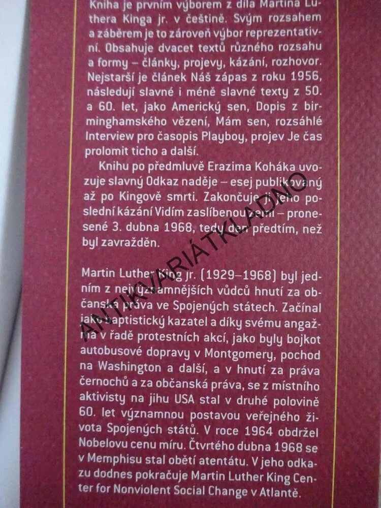 ODKAZ NADĚJE, MARTIN LUTHER KING JR., **an