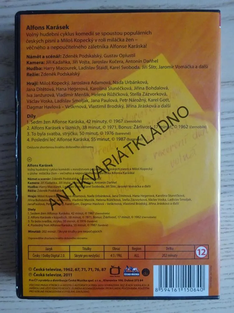 ALFONS KARÁSEK, 4X DVD FILM ČR