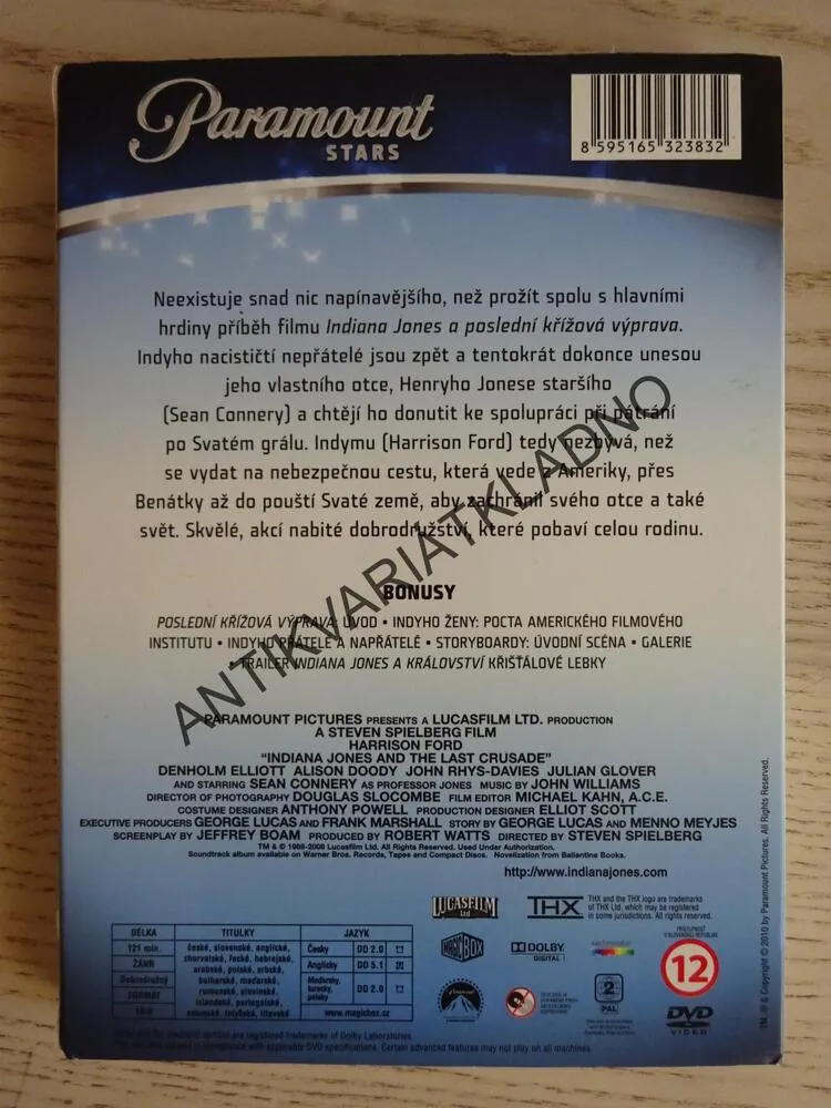 INDIANA JONES A POSLEDNÍ KŘÍŽOVÁ VÝPRAVA, DVD FILM