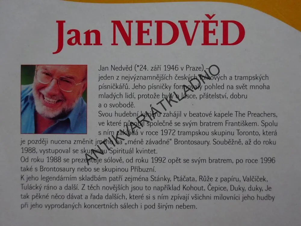 JAN NEDVĚD, NEJVĚTŠÍ HITY, ZPĚVNÍK, NOTY, TEXTY, AKORDY, **an