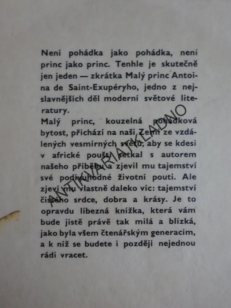 MALÝ PRINC, ANTOINE DE SAINT- EXUPÉRY, **an