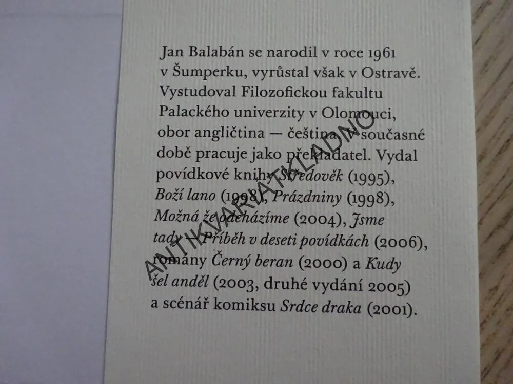 PRÁZDNINY, JAN BALABÁN, **an